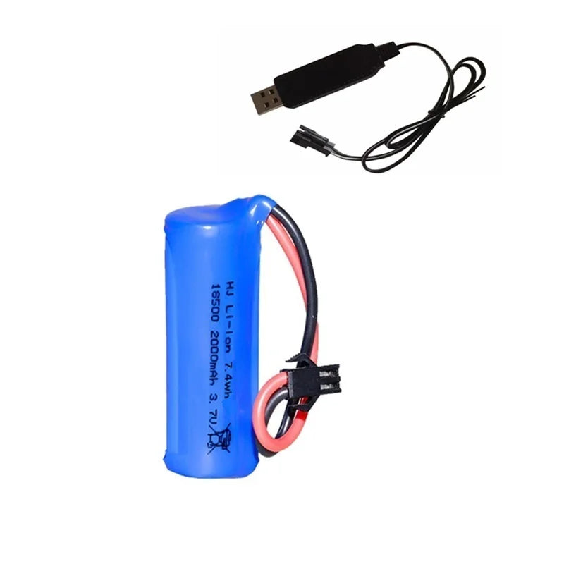 18500 Lithium-Ion Rechargeable Battery 3.7V 2000mAh For Speakers, Radios, LED Lights, Toys Parts With SM/JST-2P USB Charger