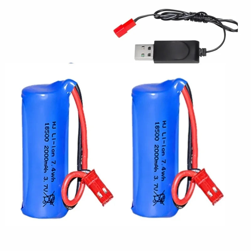 18500 Lithium-Ion Rechargeable Battery 3.7V 2000mAh For Speakers, Radios, LED Lights, Toys Parts With SM/JST-2P USB Charger