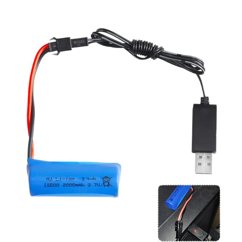 18500 Lithium-Ion Rechargeable Battery 3.7V 2000mAh For Speakers, Radios, LED Lights, Toys Parts With SM/JST-2P USB Charger