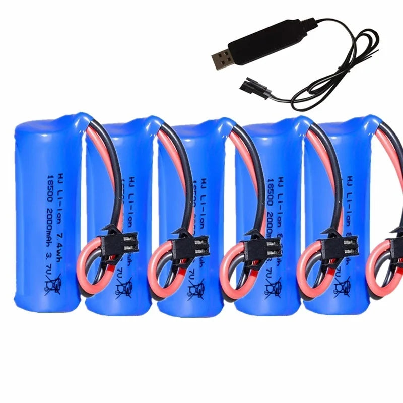 18500 Lithium-Ion Rechargeable Battery 3.7V 2000mAh For Speakers, Radios, LED Lights, Toys Parts With SM/JST-2P USB Charger