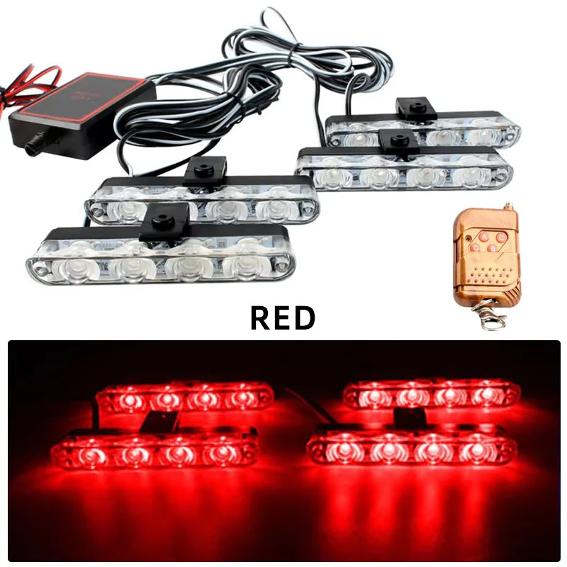 Car Front Grille Strobe Police Lights 4 In 1 Red Blue Flash Warning Emergency Lamp With Wireless Remote Control for Truck Van