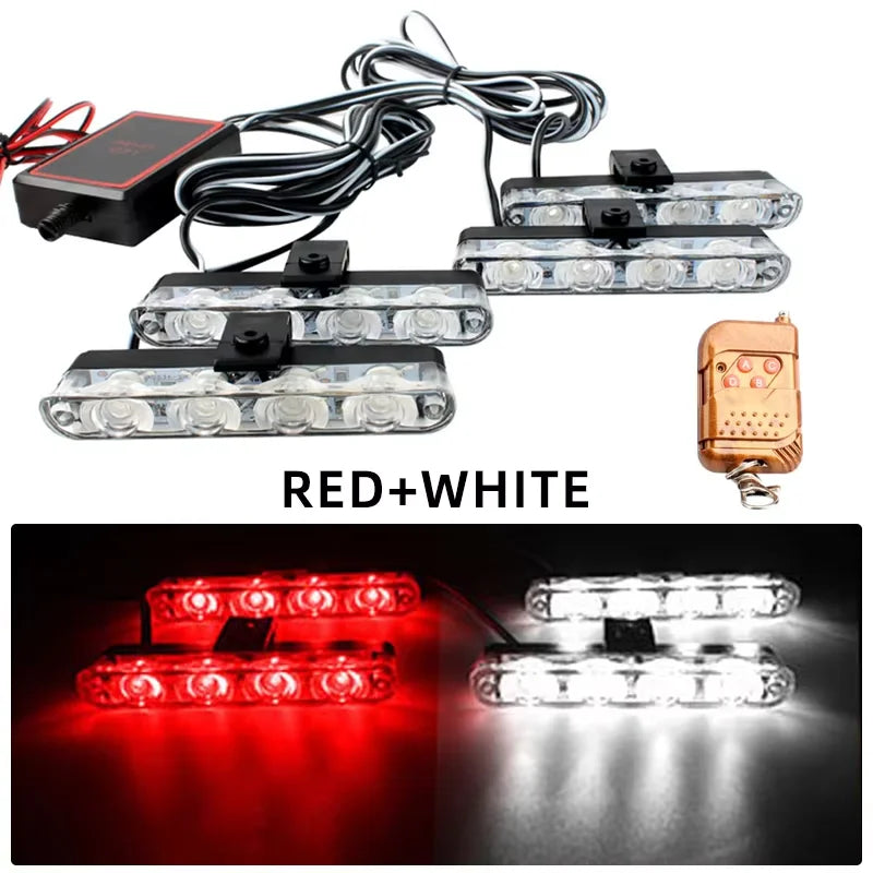Car Front Grille Strobe Police Lights 4 In 1 Red Blue Flash Warning Emergency Lamp With Wireless Remote Control for Truck Van