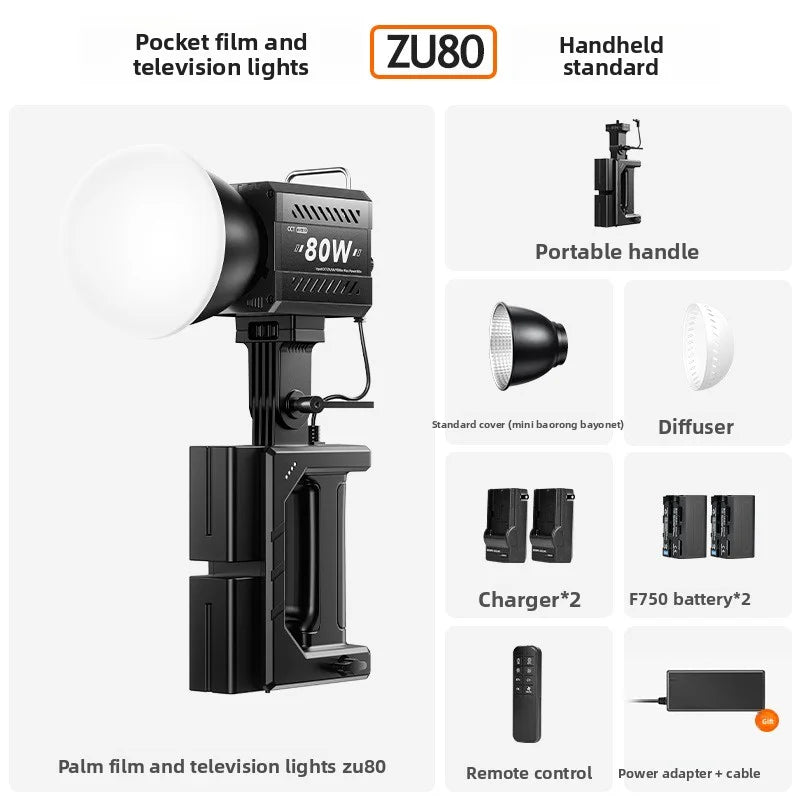 ZU80 High-Power COB Fill Light Photography Light Handheld Filming Lamp 2500-6500K Adjustable Live Streaming Shooting Lamps