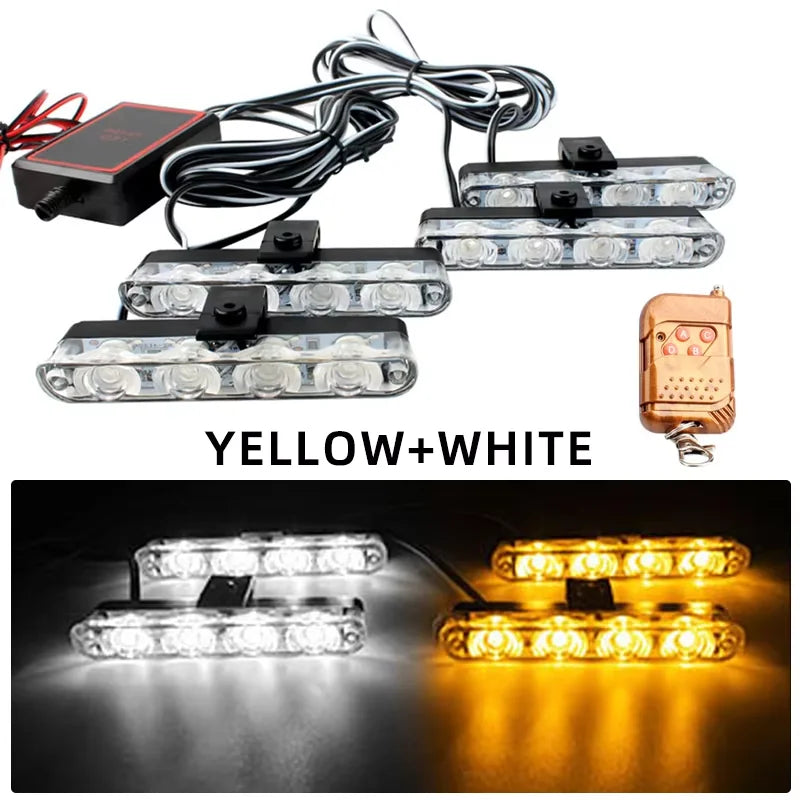 Car Front Grille Strobe Police Lights 4 In 1 Red Blue Flash Warning Emergency Lamp With Wireless Remote Control for Truck Van