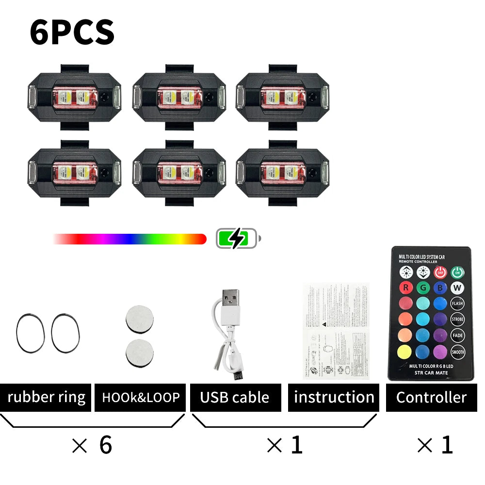 light Up the Night RGB LED Aircraft Strobe Lights for Motorcycles,Airplanes & Helicopters,Car. Control Color easy, recharg
