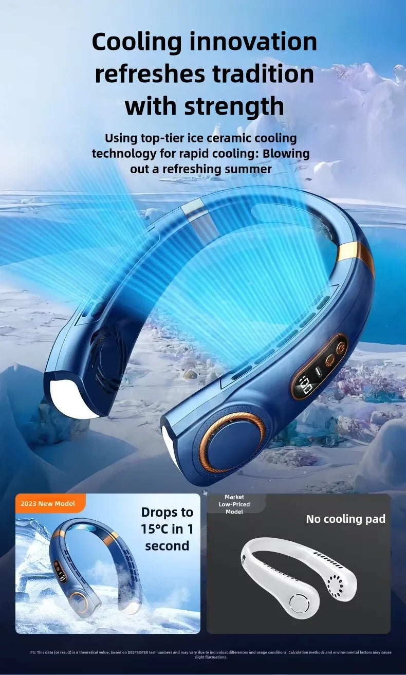 Portable USB Rechargeable Neck Fan Five Speed Rapid Cooling Ice Tiles Wearable Air Volume Cooling Device Handheld Car Outdoor