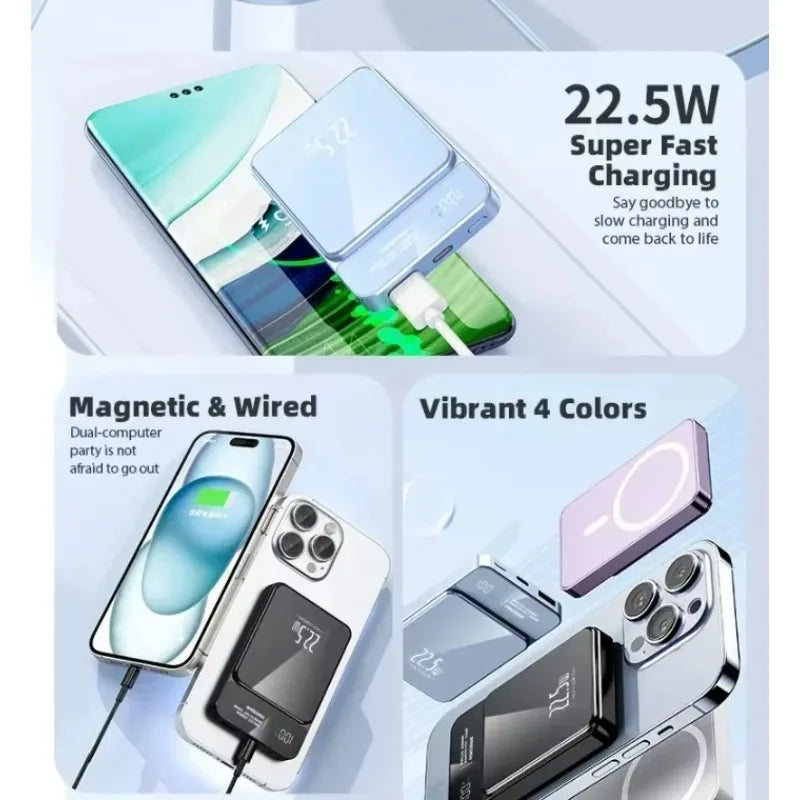 30000mAh Fast charging Magnetic 22.5W Wireless Small Portable Power Bank Emergency Power Supply For iPhone 12 13 14 15 16 Xiaomi