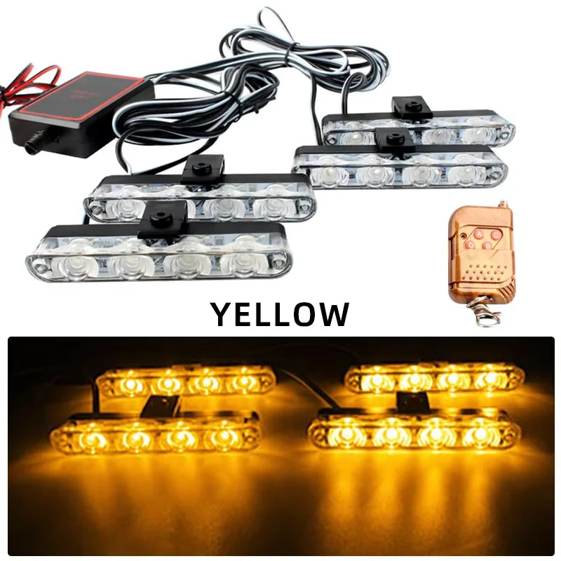 Car Front Grille Strobe Police Lights 4 In 1 Red Blue Flash Warning Emergency Lamp With Wireless Remote Control for Truck Van