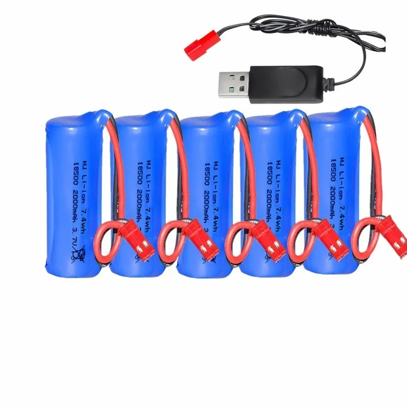 18500 Lithium-Ion Rechargeable Battery 3.7V 2000mAh For Speakers, Radios, LED Lights, Toys Parts With SM/JST-2P USB Charger