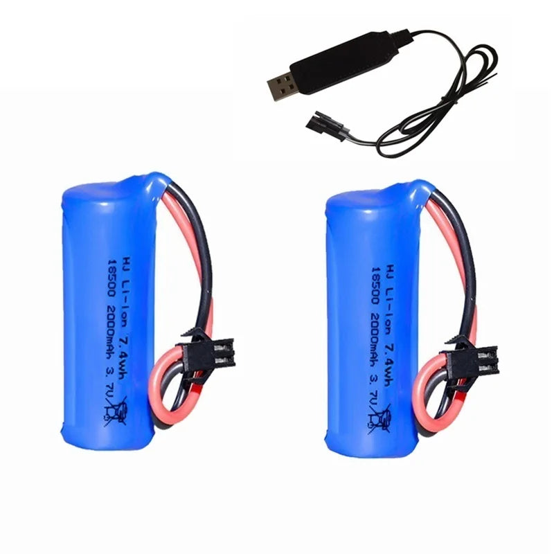 18500 Lithium-Ion Rechargeable Battery 3.7V 2000mAh For Speakers, Radios, LED Lights, Toys Parts With SM/JST-2P USB Charger