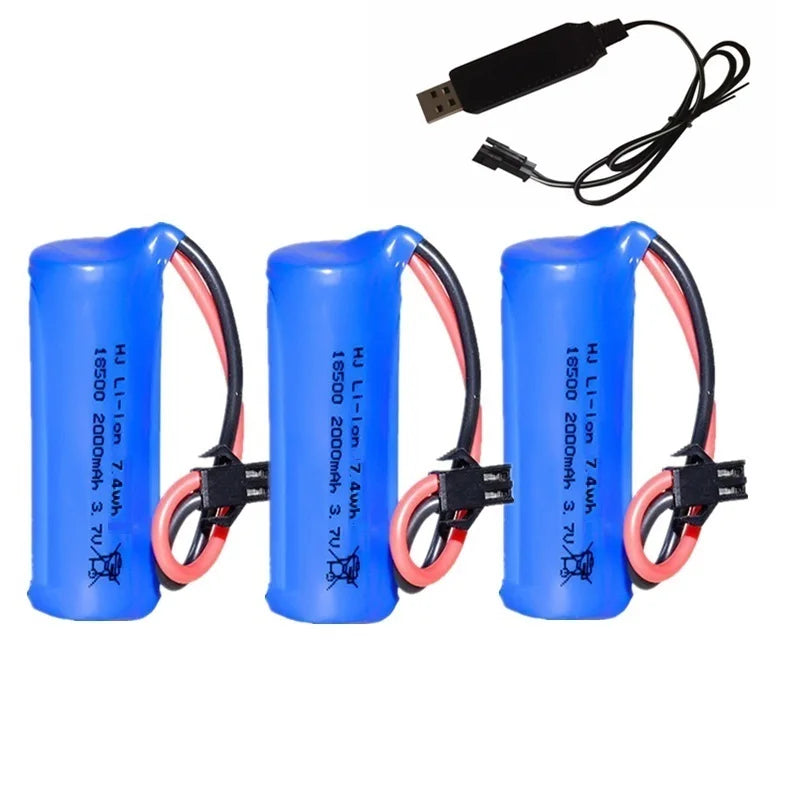 18500 Lithium-Ion Rechargeable Battery 3.7V 2000mAh For Speakers, Radios, LED Lights, Toys Parts With SM/JST-2P USB Charger
