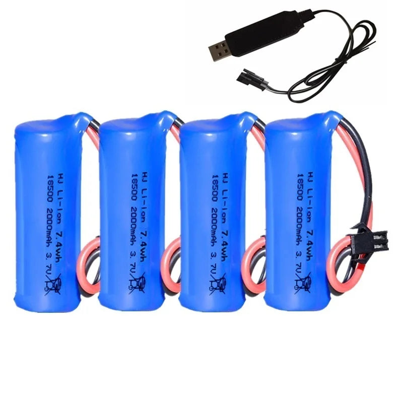18500 Lithium-Ion Rechargeable Battery 3.7V 2000mAh For Speakers, Radios, LED Lights, Toys Parts With SM/JST-2P USB Charger