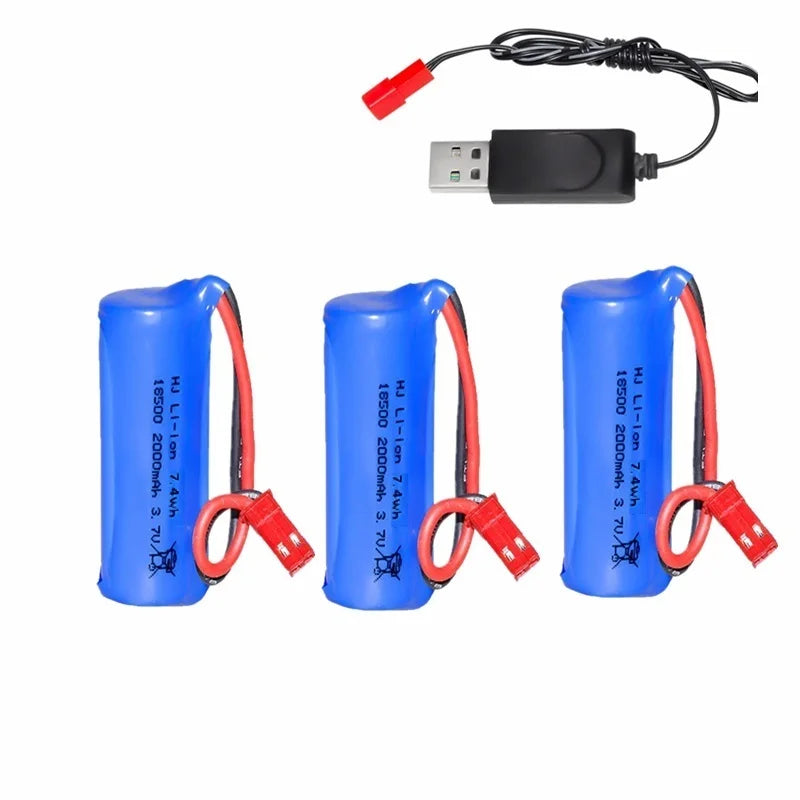 18500 Lithium-Ion Rechargeable Battery 3.7V 2000mAh For Speakers, Radios, LED Lights, Toys Parts With SM/JST-2P USB Charger