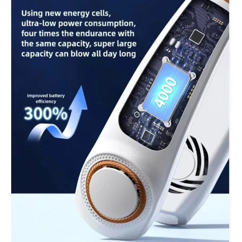 Portable USB Rechargeable Neck Fan Five Speed Rapid Cooling Ice Tiles Wearable Air Volume Cooling Device Handheld Car Outdoor