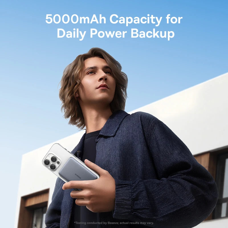 Baseus 5000mAh Magnetic Power Bank 15W Wireless 20W Wired Charging Thin Card-Sized Slim Portable Powerbank for iPhone 17 Samsung