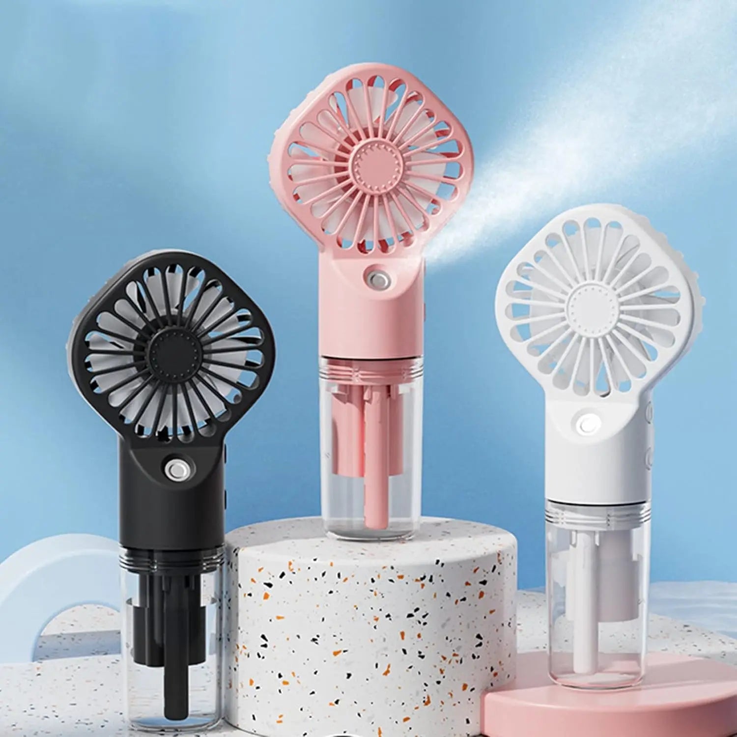 Portable Handheld Spray Fan Mini Humidifier Misting Fan 3 Speeds Powerful Wind USB Rechargeable Water Mist Fan Outdoor Small Fan