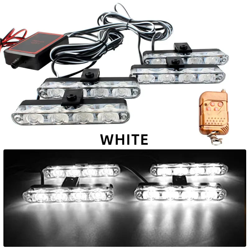 Car Front Grille Strobe Police Lights 4 In 1 Red Blue Flash Warning Emergency Lamp With Wireless Remote Control for Truck Van